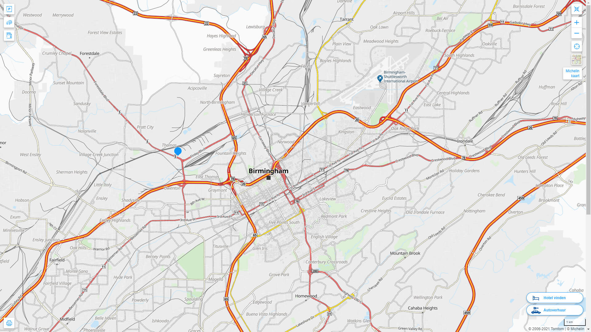 Interstate Highway Map of Birmingham in Alabama